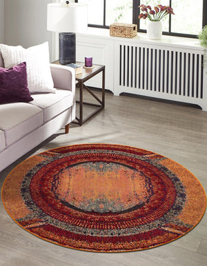 Orange 5' 3 x 5' 3 Estrella Round Area Rug 100% Polypropylene Non-Shedding Stain Resistant Carpet Colorful Modern Abstract Design Easy Clean for Home Decor for Sale at Rug Engine
