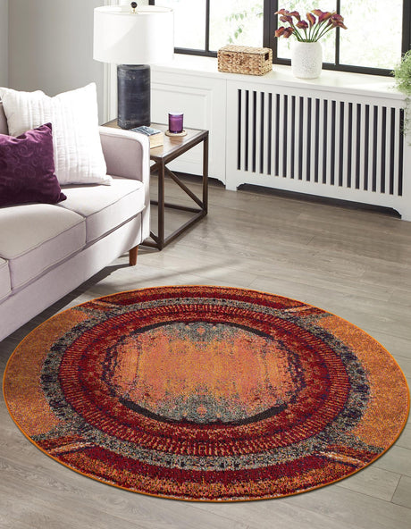 Orange 6' 1 x 6' 1 Estrella Round Area Rug 100% Polypropylene Non-Shedding Stain Resistant Carpet Colorful Modern Abstract Design Easy Clean for Home Decor for Sale at Rug Engine