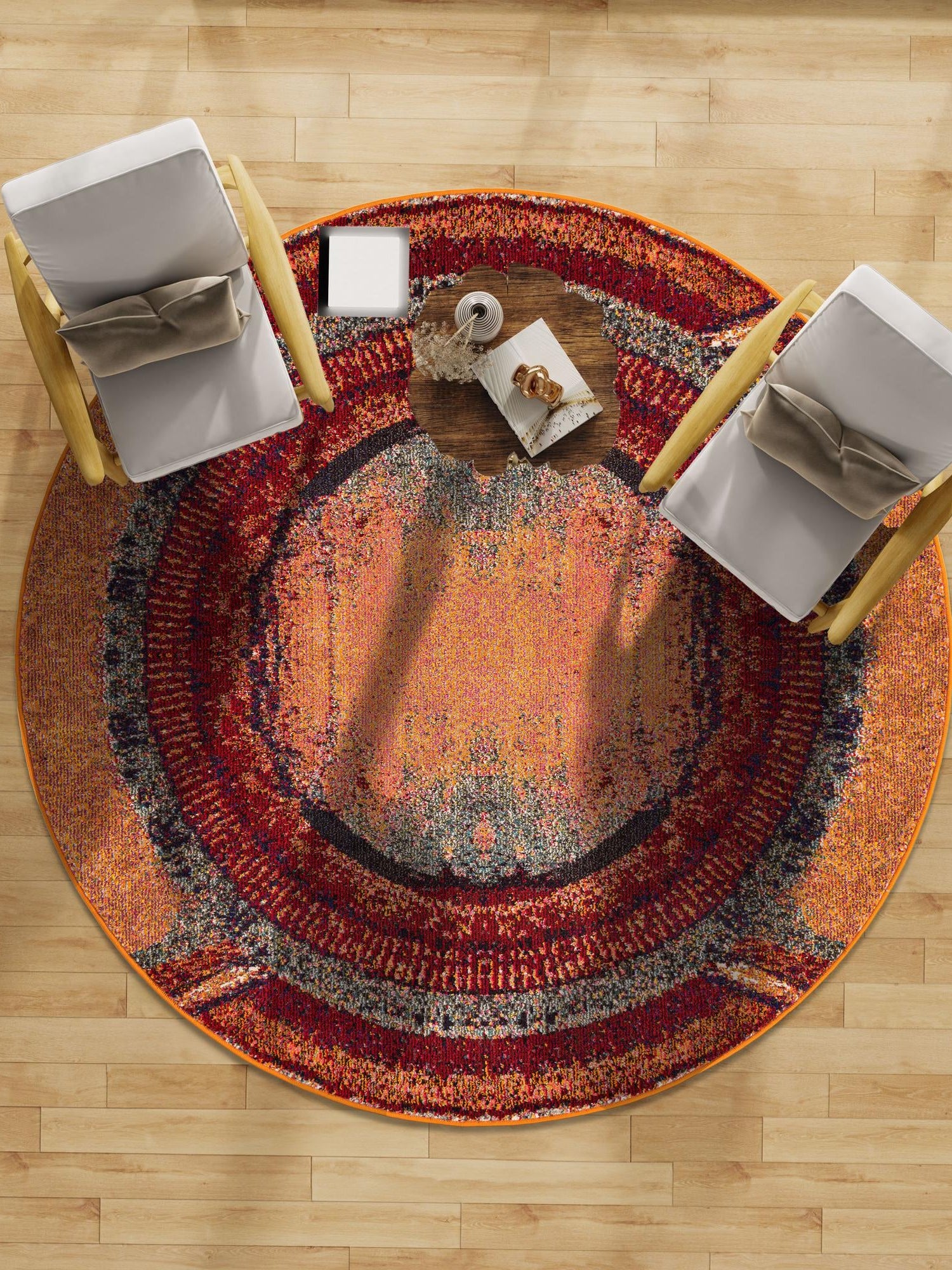 Orange 3' 3 x 3' 3 Estrella Round Area Rug 100% Polypropylene Non-Shedding Stain Resistant Carpet Colorful Modern Abstract Design Easy Clean for Home Decor for Sale at Rug Engine