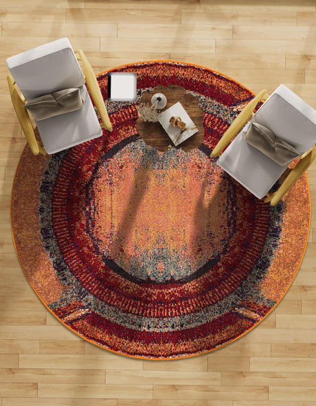 Orange 4' 1 x 4' 1 Estrella Round Area Rug 100% Polypropylene Non-Shedding Stain Resistant Carpet Colorful Modern Abstract Design Easy Clean for Home Decor for Sale at Rug Engine