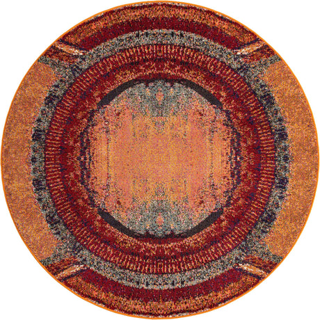 Orange 6' 1 x 6' 1 Estrella Round Area Rug 100% Polypropylene Non-Shedding Stain Resistant Carpet Colorful Modern Abstract Design Easy Clean for Home Decor for Sale at Rug Engine