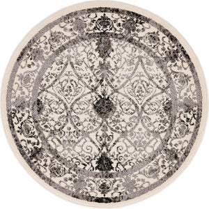 Ivory and Gray 3' 1 x 3' 1 La Jolla Round Area Rug 100% Polypropylene Traditional Pattern Easy Clean Carpet for Living, Dining, Bedroom, Office for Sale at Rug Engine