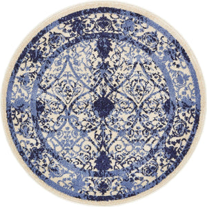 Ivory and Blue 3' 1 x 3' 1 La Jolla Round Area Rug 100% Polypropylene Traditional Pattern Easy Clean Carpet for Living, Dining, Bedroom, Office for Sale at Rug Engine