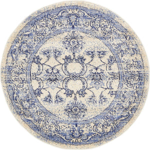 Ivory Blue 3' 1 x 3' 1 La Jolla Round Area Rug 100% Polypropylene Traditional Pattern Easy Clean Carpet for Living, Dining, Bedroom, Office for Sale at Rug Engine