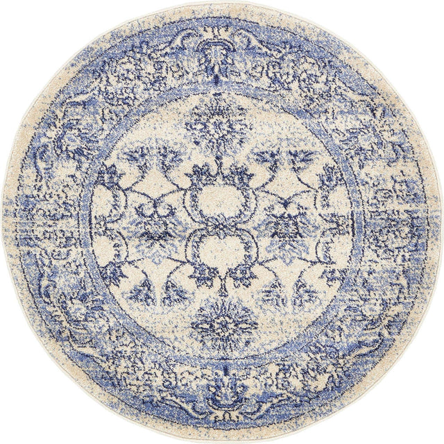 Ivory Blue 3' 1 x 3' 1 La Jolla Round Area Rug 100% Polypropylene Traditional Pattern Easy Clean Carpet for Living, Dining, Bedroom, Office for Sale at Rug Engine
