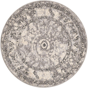 Gray 3' 1 x 3' 1 La Jolla Round Area Rug 100% Polypropylene Traditional Pattern Easy Clean Carpet for Living, Dining, Bedroom, Office for Sale at Rug Engine