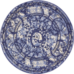Blue 3' 1 x 3' 1 La Jolla Round Area Rug 100% Polypropylene Traditional Pattern Easy Clean Carpet for Living, Dining, Bedroom, Office for Sale at Rug Engine
