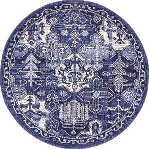 Blue 3' 1 x 3' 1 La Jolla Round Area Rug 100% Polypropylene Traditional Pattern Easy Clean Carpet for Living, Dining, Bedroom, Office for Sale at Rug Engine