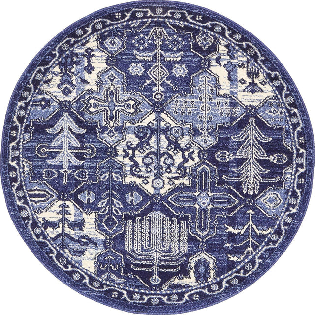 Blue 3' 1 x 3' 1 La Jolla Round Area Rug 100% Polypropylene Traditional Pattern Easy Clean Carpet for Living, Dining, Bedroom, Office for Sale at Rug Engine