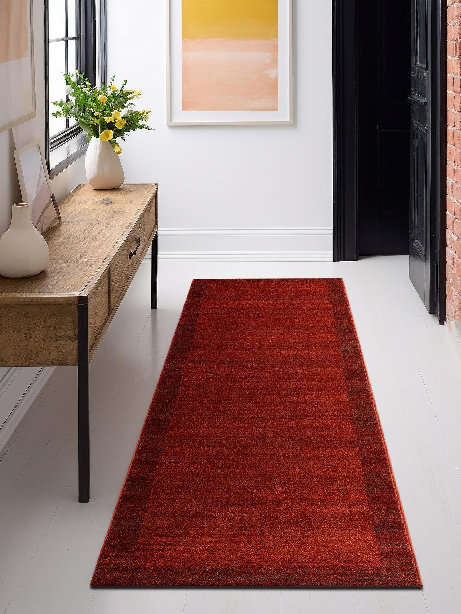 Terracotta 2' 7 x 10' Del Mar Runner Area Rug 100% Polypropylene Easy Clean Stain Resistant Vivid Modern Carpet Mat for Home Decor Interior Designing for Sale at Rug Engine