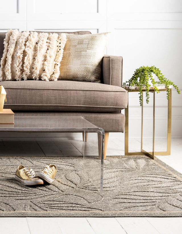 Gray 6' 1 x 9' Outdoor Botanical Rectangle Rug