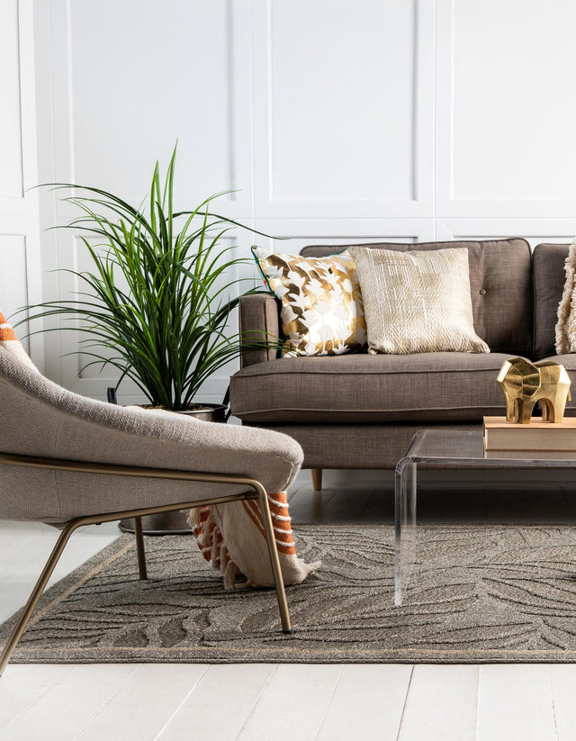 Gray 6' 1 x 9' Outdoor Botanical Rectangle Rug