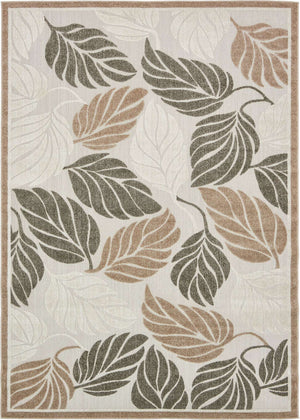 Beige 7' 1 x 10' Outdoor Botanical Rectangle Area Rug Weather Resistant for Patio, Deck, Terrace, Balcony, Porch Polypropylene Garden Floral Tropical Carpet for Sale at Rug Engine
