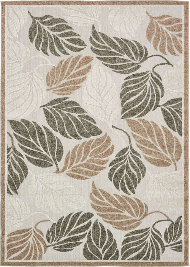 Beige 7' 1 x 10' Outdoor Botanical Rectangle Area Rug Weather Resistant for Patio, Deck, Terrace, Balcony, Porch Polypropylene Garden Floral Tropical Carpet for Sale at Rug Engine
