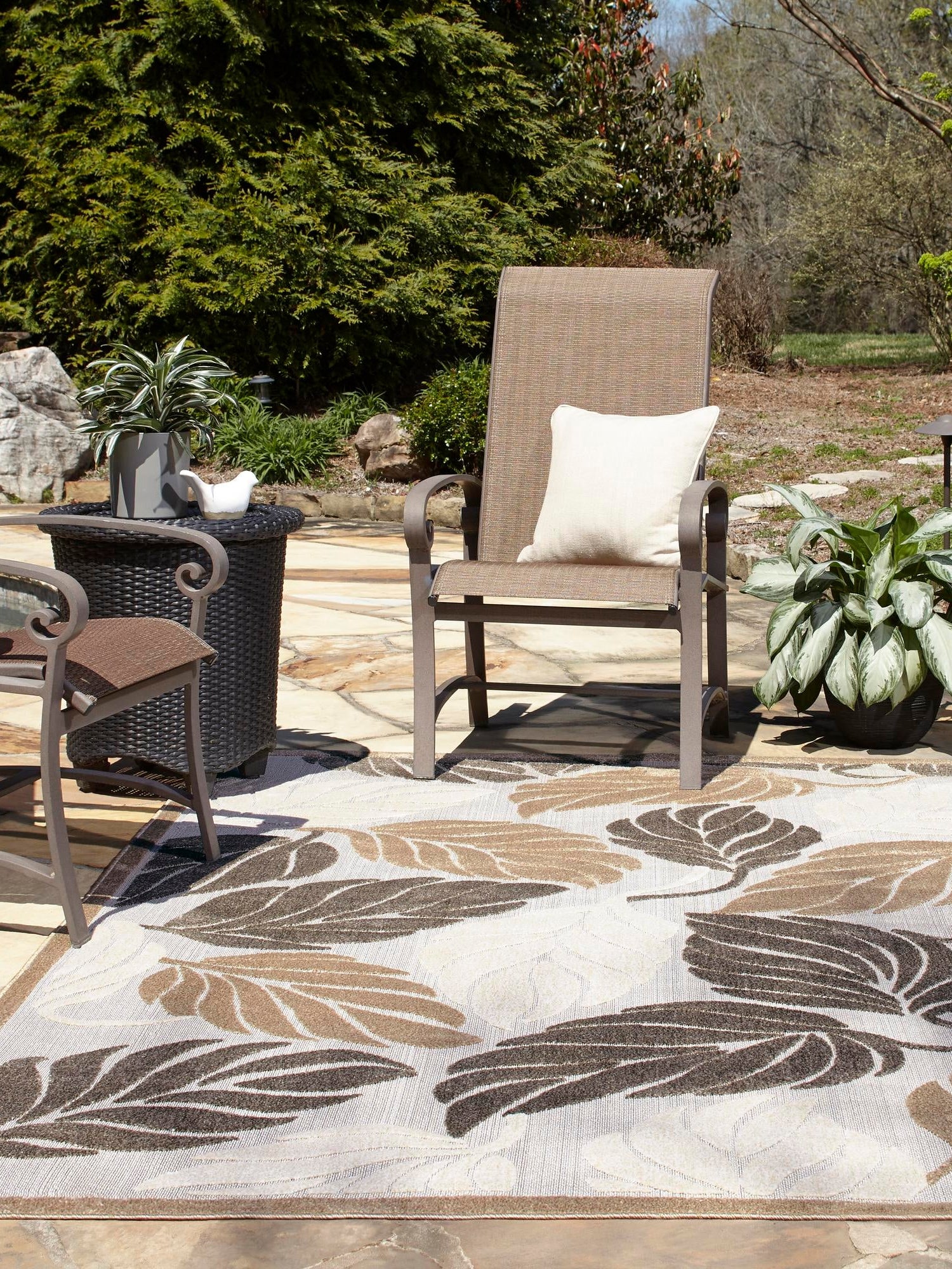 Beige 10' x 13' 1 Outdoor Botanical Rectangle Area Rug Weather Resistant for Patio, Deck, Terrace, Balcony, Porch Polypropylene Garden Floral Tropical Carpet for Sale at Rug Engine