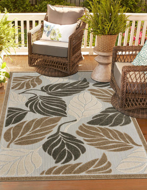 Beige 6' 1 x 9' Outdoor Botanical Rectangle Area Rug Weather Resistant for Patio, Deck, Terrace, Balcony, Porch Polypropylene Garden Floral Tropical Carpet for Sale at Rug Engine