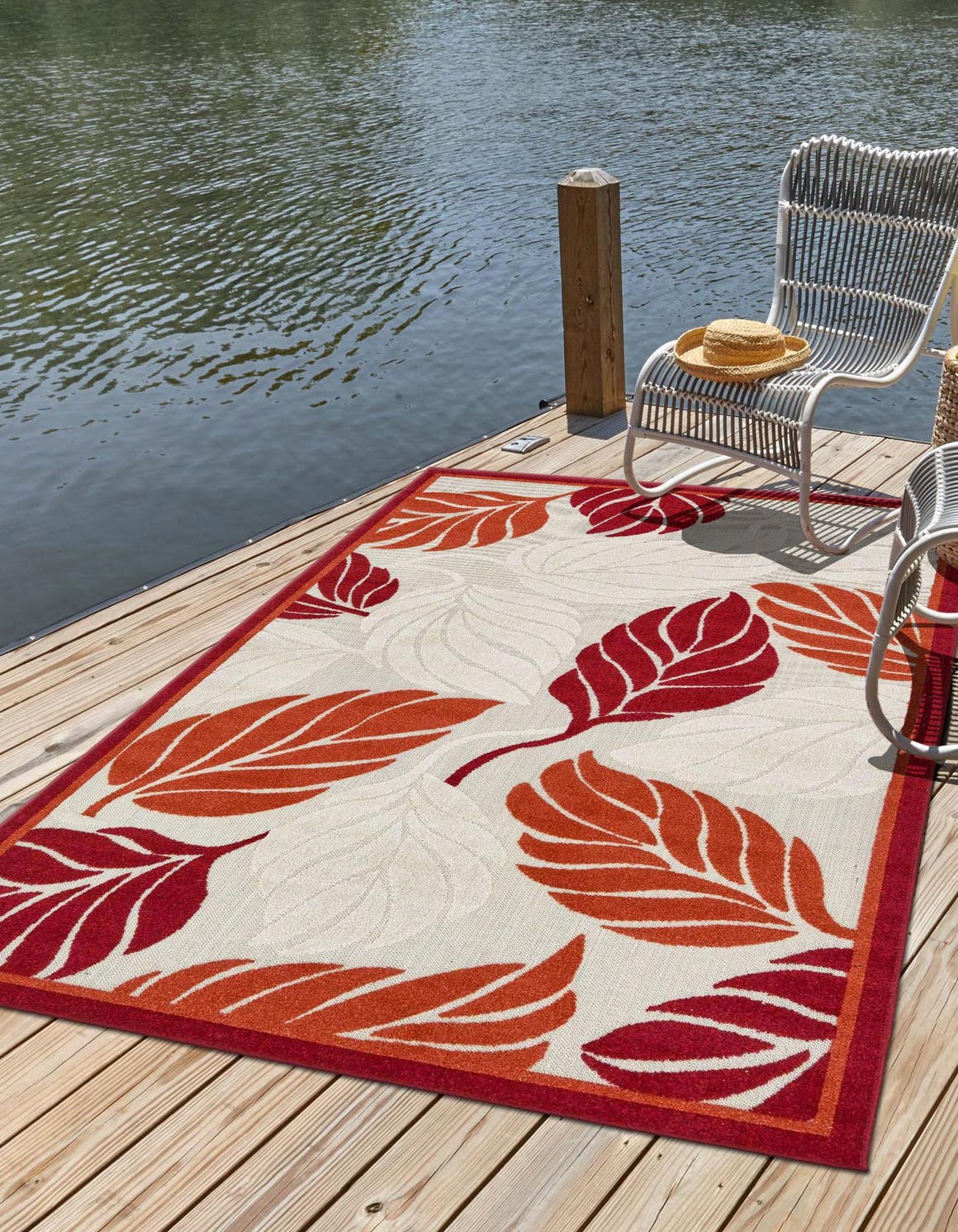 Terracotta 5' x 8' Outdoor Botanical Rectangle Area Rug Weather Resistant for Patio, Deck, Terrace, Balcony, Porch Polypropylene Garden Floral Tropical Carpet for Sale at Rug Engine