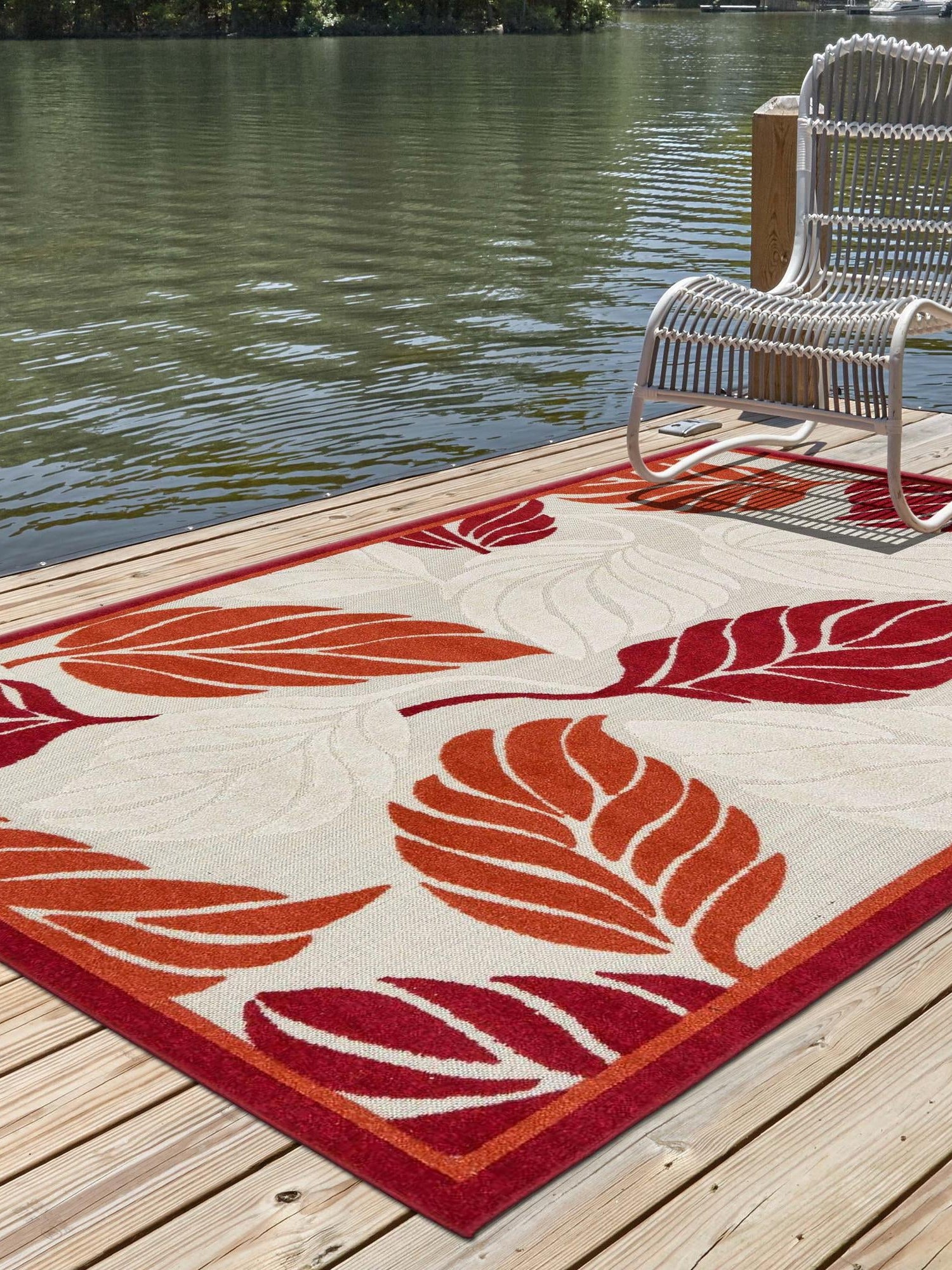 Terracotta 7' x 10' Outdoor Botanical Rectangle Area Rug Weather Resistant for Patio, Deck, Terrace, Balcony, Porch Polypropylene Garden Floral Tropical Carpet for Sale at Rug Engine