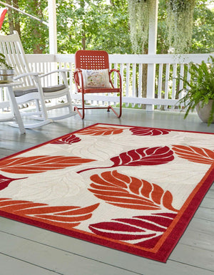 Terracotta 8' x 10' Outdoor Botanical Rectangle Area Rug Weather Resistant for Patio, Deck, Terrace, Balcony, Porch Polypropylene Garden Floral Tropical Carpet for Sale at Rug Engine