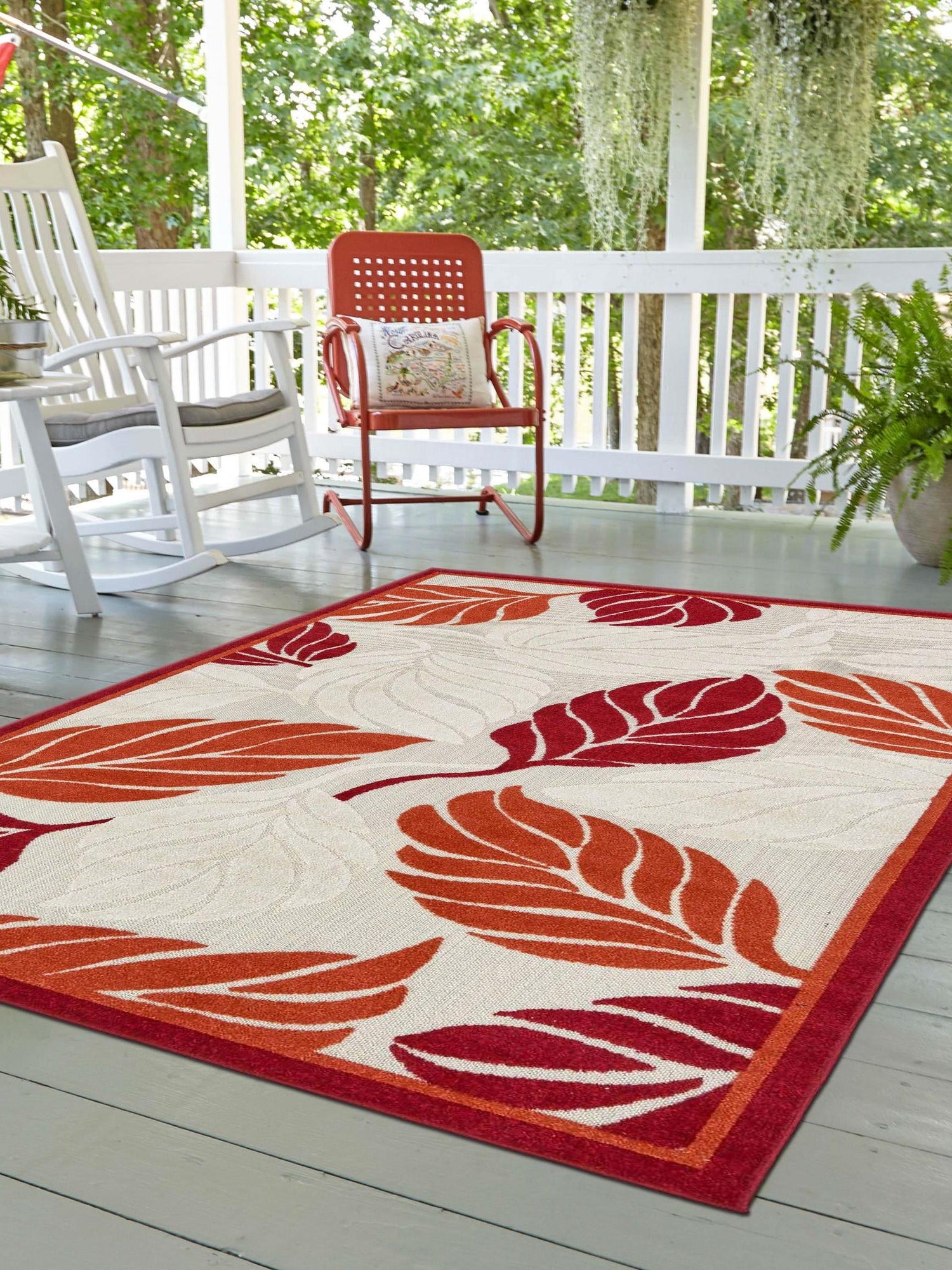 Terracotta 4' x 6' Outdoor Botanical Rectangle Area Rug Weather Resistant for Patio, Deck, Terrace, Balcony, Porch Polypropylene Garden Floral Tropical Carpet for Sale at Rug Engine