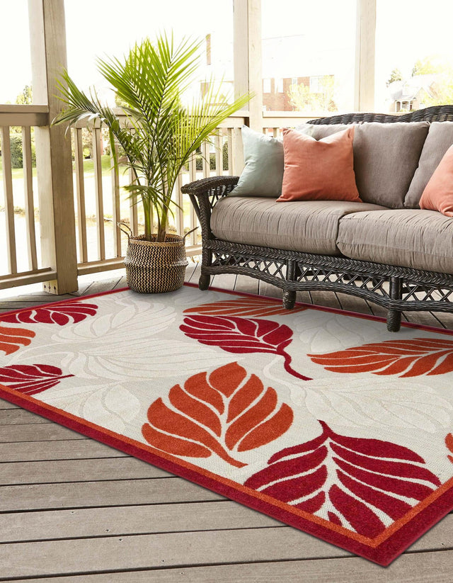Terracotta 8' x 10' Outdoor Botanical Rectangle Area Rug Weather Resistant for Patio, Deck, Terrace, Balcony, Porch Polypropylene Garden Floral Tropical Carpet for Sale at Rug Engine