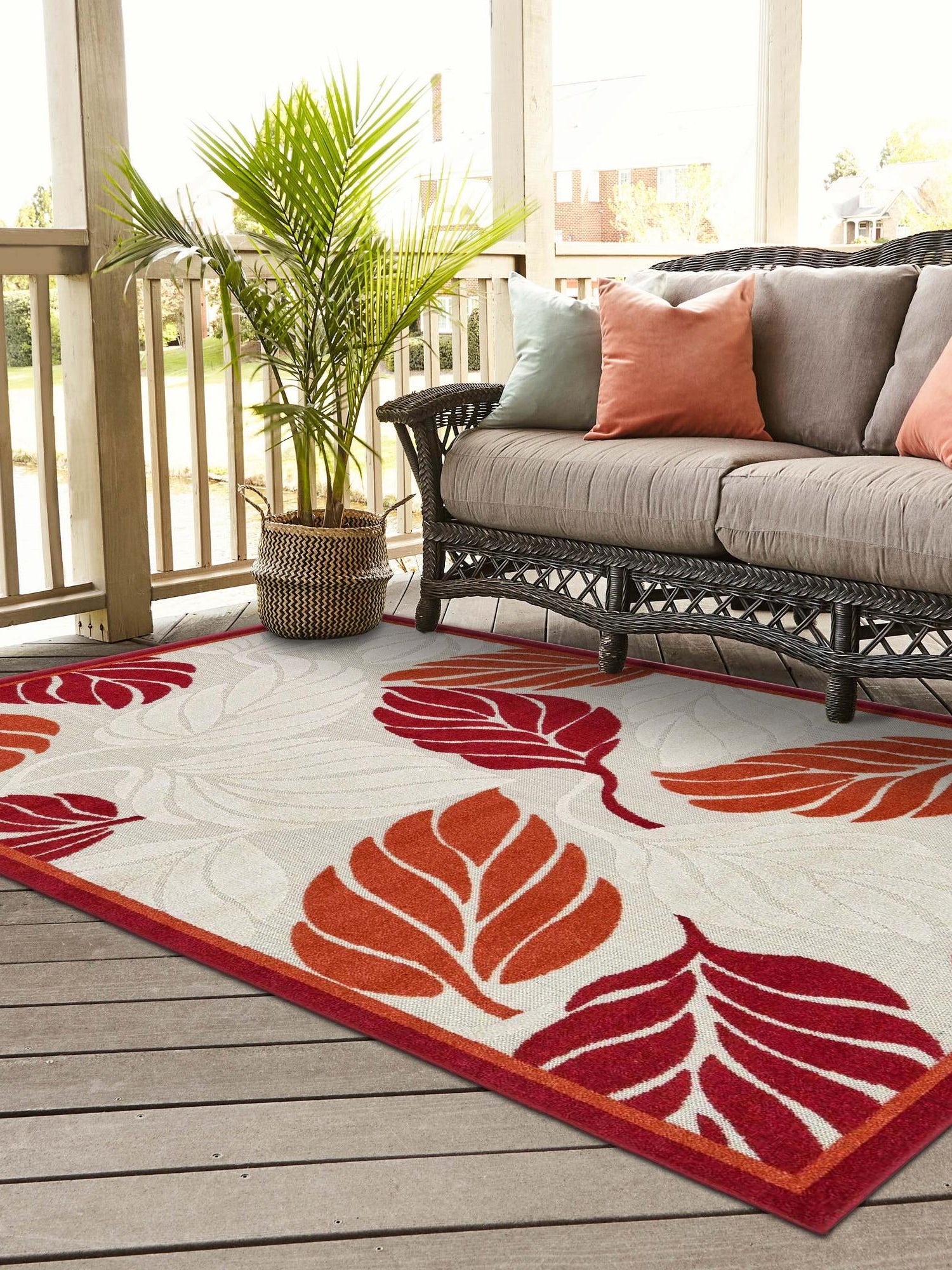 Terracotta 7' x 10' Outdoor Botanical Rectangle Area Rug Weather Resistant for Patio, Deck, Terrace, Balcony, Porch Polypropylene Garden Floral Tropical Carpet for Sale at Rug Engine