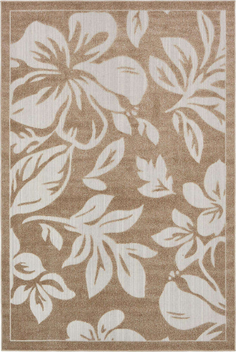 Beige 6' 1 x 9' Outdoor Botanical Rectangle Rug