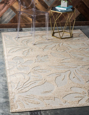 Beige 6' 1 x 9' Outdoor Botanical Rectangle Rug