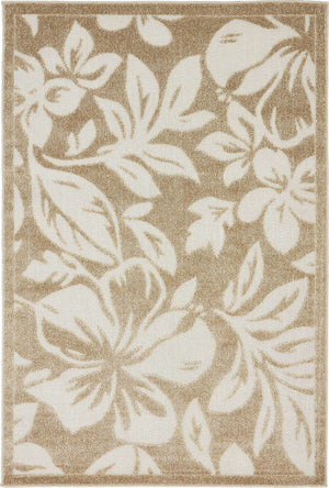 Beige 4' x 6' Outdoor Botanical Rectangle Rug