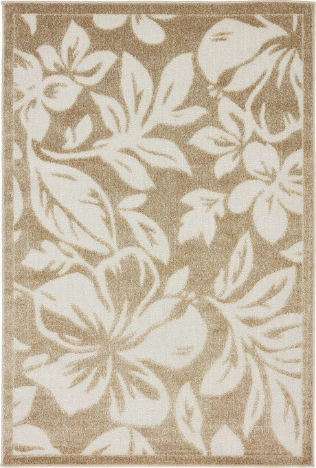 Beige 4' x 6' Outdoor Botanical Rectangle Rug