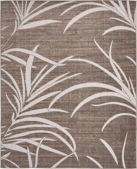 Brown 8' x 10' Outdoor Botanical Rectangle Area Rug Weather Resistant for Patio, Deck, Terrace, Balcony, Porch