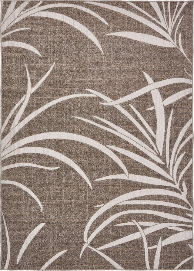 Brown 7' 1 x 10' Outdoor Botanical Rectangle Area Rug Weather Resistant for Patio, Deck, Terrace, Balcony, Porch
