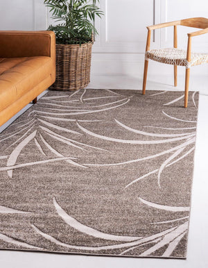 Brown 9' x 12' 2 Outdoor Botanical Rectangle Area Rug Weather Resistant for Patio, Deck, Terrace, Balcony, Porch Polypropylene Garden Floral Tropical Carpet for Sale at Rug Engine