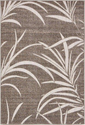 Brown 4' 1 x 6' 1 Outdoor Botanical Rectangle Area Rug Weather Resistant for Patio, Deck, Terrace, Balcony, Porch