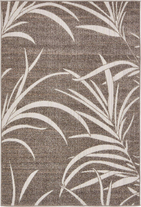 Brown 4' 1 x 6' 1 Outdoor Botanical Rectangle Area Rug Weather Resistant for Patio, Deck, Terrace, Balcony, Porch