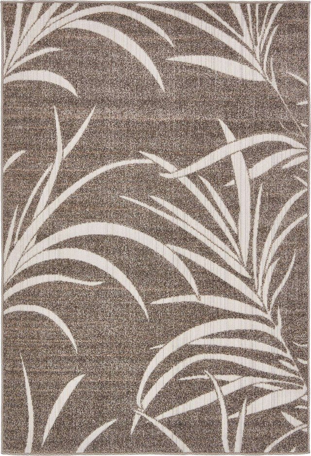 Brown 4' 1 x 6' 1 Outdoor Botanical Rectangle Area Rug Weather Resistant for Patio, Deck, Terrace, Balcony, Porch