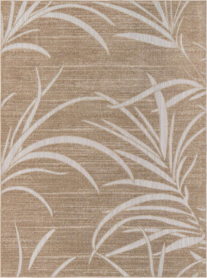 Beige 8' x 10' Outdoor Botanical Rectangle Area Rug Weather Resistant for Patio, Deck, Terrace, Balcony, Porch Polypropylene Garden Floral Tropical Carpet for Sale at Rug Engine