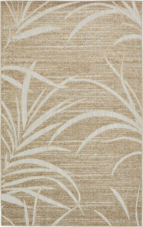 Beige 6' 1 x 9' Outdoor Botanical Rectangle Area Rug Weather Resistant for Patio, Deck, Terrace, Balcony, Porch