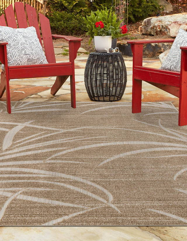 Beige 8' x 10' Outdoor Botanical Rectangle Area Rug Weather Resistant for Patio, Deck, Terrace, Balcony, Porch Polypropylene Garden Floral Tropical Carpet for Sale at Rug Engine