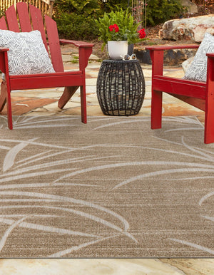 Beige 5' 1 x 8' Outdoor Botanical Rectangle Area Rug Weather Resistant for Patio, Deck, Terrace, Balcony, Porch Polypropylene Garden Floral Tropical Carpet for Sale at Rug Engine