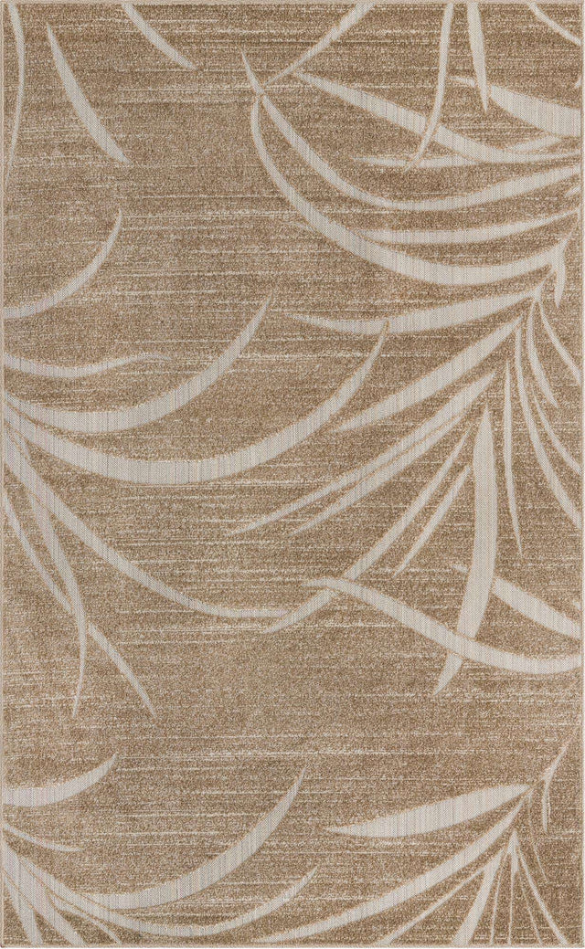 Beige 5' 1 x 8' Outdoor Botanical Rectangle Area Rug Weather Resistant for Patio, Deck, Terrace, Balcony, Porch Polypropylene Garden Floral Tropical Carpet for Sale at Rug Engine