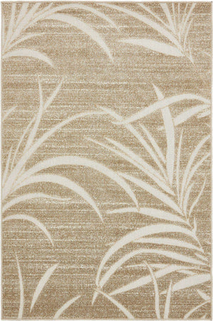 Beige 4' 1 x 6' 1 Outdoor Botanical Rectangle Area Rug Weather Resistant for Patio, Deck, Terrace, Balcony, Porch Polypropylene Garden Floral Tropical Carpet for Sale at Rug Engine