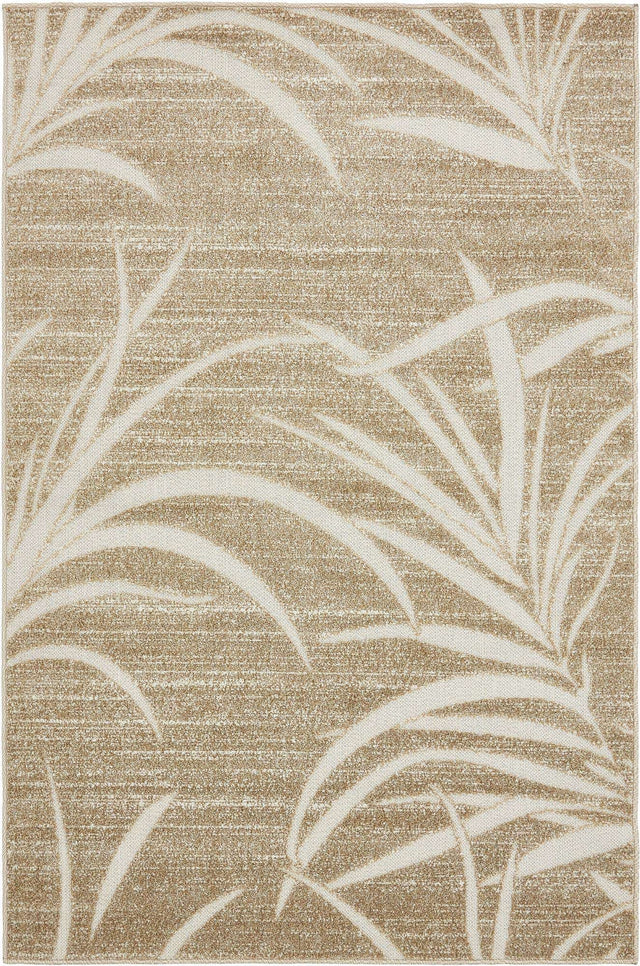 Beige 4' 1 x 6' 1 Outdoor Botanical Rectangle Area Rug Weather Resistant for Patio, Deck, Terrace, Balcony, Porch Polypropylene Garden Floral Tropical Carpet for Sale at Rug Engine