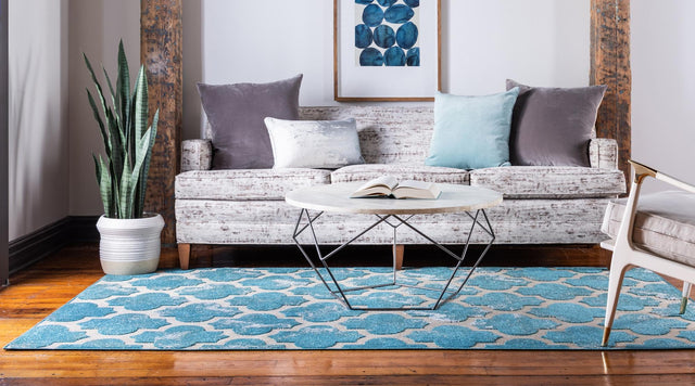 Turquoise 7' 1 x 10' Outdoor Trellis Rectangle Area Rug Weather Resistant for Patio, Deck, Terrace, Balcony, Porch Geometric Design Water Safe Outside Carpet for Sale at Rug Engine