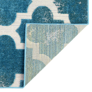 Turquoise 7' 1 x 10' Outdoor Trellis Rectangle Area Rug Weather Resistant for Patio, Deck, Terrace, Balcony, Porch Geometric Design Water Safe Outside Carpet for Sale at Rug Engine