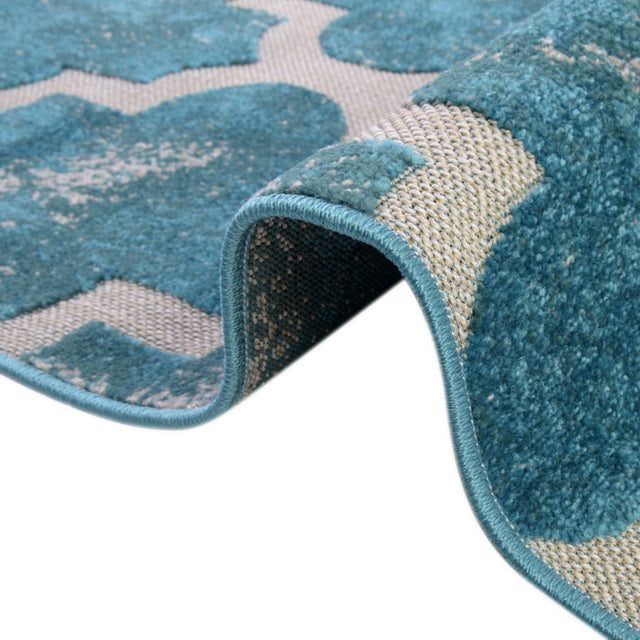 Turquoise 7' 1 x 10' Outdoor Trellis Rectangle Area Rug Weather Resistant for Patio, Deck, Terrace, Balcony, Porch Geometric Design Water Safe Outside Carpet for Sale at Rug Engine