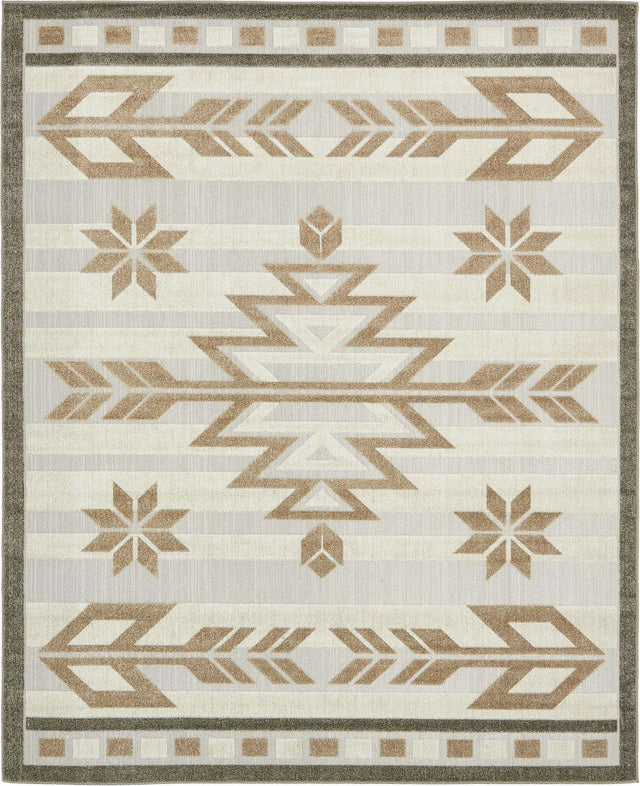 Beige 8' x 10' Outdoor Modern Rectangle Area Rug Weather Resistant for Patio, Deck, Terrace, Balcony, Porch