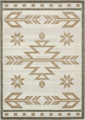 Beige 7' x 10' Outdoor Modern Rectangle Area Rug Weather Resistant for Patio, Deck, Terrace, Balcony, Porch