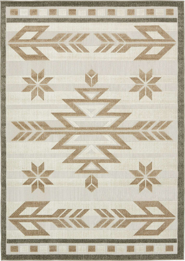 Beige 7' x 10' Outdoor Modern Rectangle Area Rug Weather Resistant for Patio, Deck, Terrace, Balcony, Porch