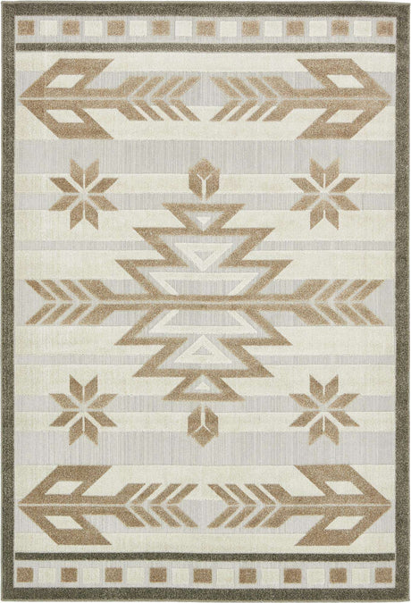 Beige 6' x 9' Outdoor Modern Rectangle Area Rug Weather Resistant for Patio, Deck, Terrace, Balcony, Porch
